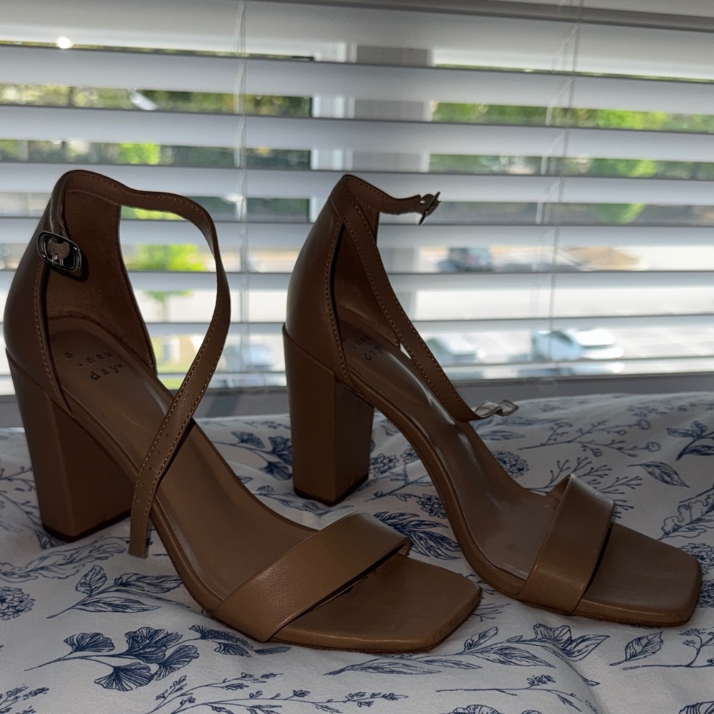 a new day Taupe Block Heel Ankle-Strap Sandals